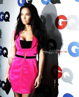 Megan Fox Hot Pink Tuxedo Zip Up Pintuck Satin Dress S  
