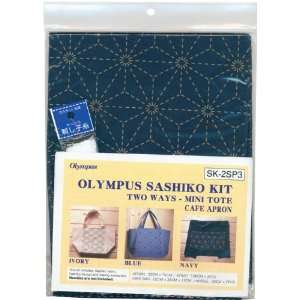  Mini Tote/Cafe Apron Olympus Sashiko Kit River Blue Arts 