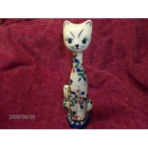  Polish Pottery Cat Figure 8 1/4 Height 