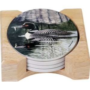  CounterArt Loon Design Square Absorbent Coasters in Wooden 