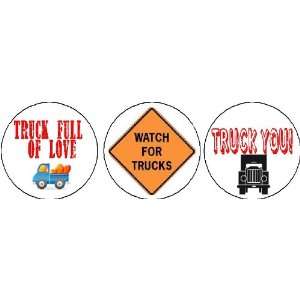  Set of 3 Funny Cute Truck Pinback Buttons 1.25 Pin 