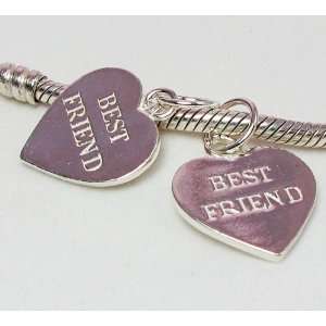  Best Friends Heart Dangle .925 Sterling Silver Bead Charm 