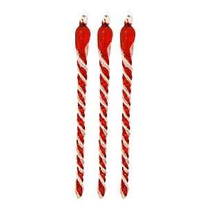    Set of 3 Red and White Glass Icicle Ornaments