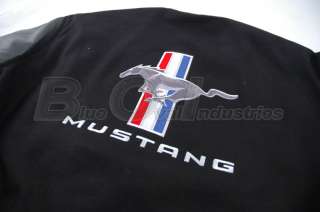 Ford Mustang Running Horse Pony Black Wool Leather Letterman Varsity 