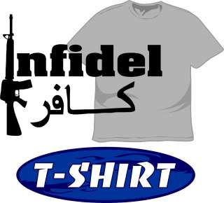 Infidel T Shirt Military Arabic 4 Armed Services as Army Marines w 