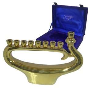 Hanukkah Menorah for Jewish Holiday. Made of Solid Brass. Handle Shape 