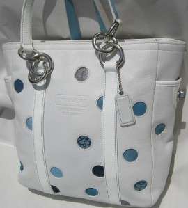 COACH SIGNATURE LEATHER BLUE DOT TOTE HANDBAG F09763*A MUST HAVE 