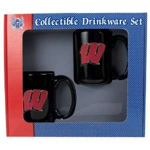  Wisconsin Badgers NCAA 2pc Black Ceramic Mug Set 