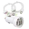 Dual USB Port Car Charger Adapter + 2 Cable for iPad iPhone 3G 3GS 4G 
