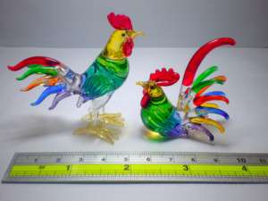 CRYSTAL BLOWN GLASS  Chickens HAND MADE FIGURINE  