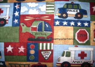   PROTECT Cotton Fabric Patchwork Firetruck Amulance Helicopter  