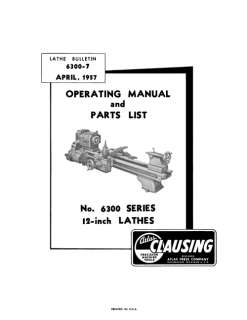 Clausing Atlas 6300 Series 12 Inch Lathe Manual  