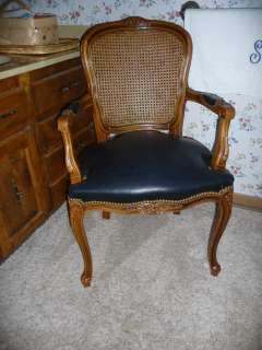 French French Louis XV Bergere Cane back Leather seat & arms.