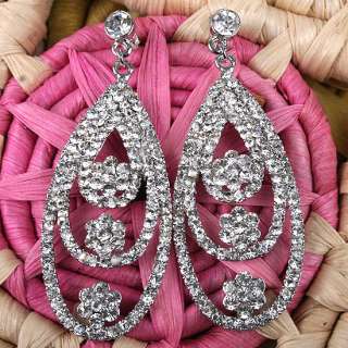 2p@ White Crystal Rhinestone Chandelier Dangle Earrings  