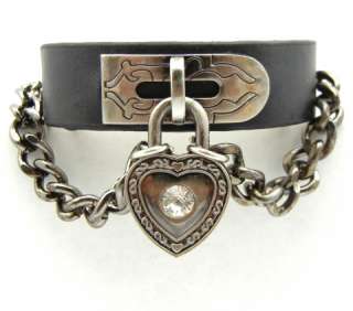 Gothic Punk Rock Biker Heart Lock Leather Cuff Bracelet Wristband 