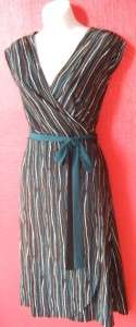   brown stripe CAREER wrap dress STRETCH JERSEY $178 nwt MEDIUM  