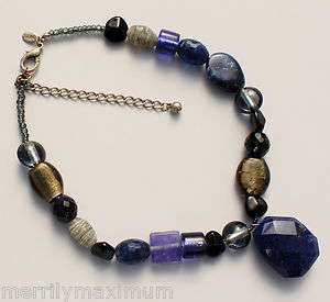 CHICOS NECKLACE SPECTACULAR GLASS & STONE BLUE PENDANT PURPLE SIGNED 