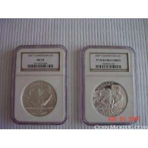  2007 Jamestown Silver $1 MS 70 PF 70 Coin Set Toys 