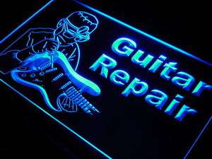 m023 b Guitar Repairs Service Instrument Shop Neon Sign  