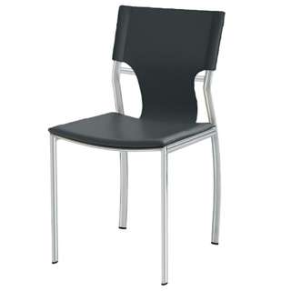 Lisbon Dining Chair Black Leather Modern Chrome Steel by Nuevo Living 
