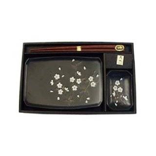   Japanese Sushi Plate Set w/ Chopsticks Black Ume by Khafuh Japan