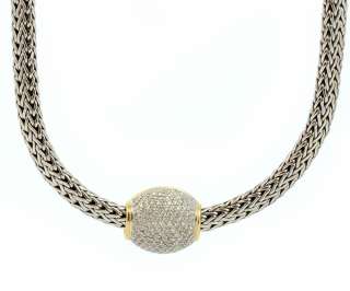 John Hardy 18k Yellow Gold & Sterling Silver Necklace Pave Diamond 