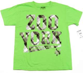 ZOO YORK Boys Lime Green/Gray Plaid Logo Tee Shirt NWT  