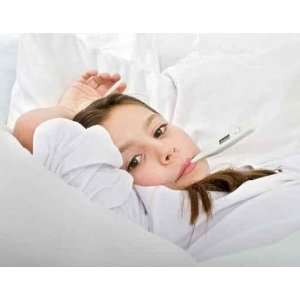 Young Girl Lying in Bed with a Thermometer   Peel and Stick Wall Decal 