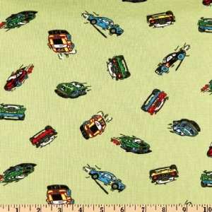  56 Wide Cotton/Lycra Rib Kit Racecars Green Fabric By 