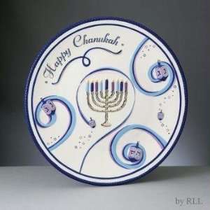  Chanukah Ribbons Round Ceramic Serving Tray