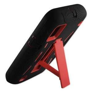 BLK RED ZTE WARP N860 Double Layers Hard Soft Stand Case Cover Phone 