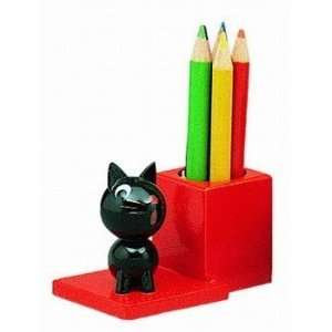  Erzgebirge Black Cat Wood Pencil Holder