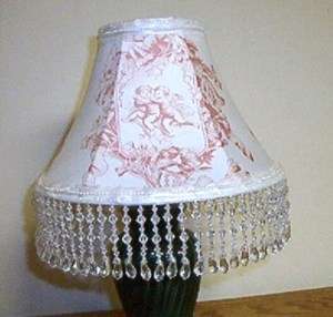 Lampshade; Beaded fringe, Angel Toile, Pink on Ivory  
