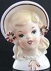 Vintage INARCO CHRISTMAS GIRL with BLUE EYES HEADVASE PLANTER GOLD 