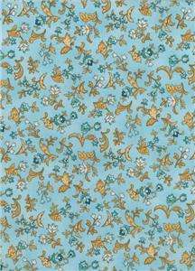 Kings Road Belle Blue Gold Calico Floral Quilt Fabric  