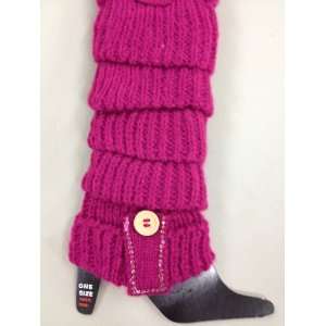  Hot Pink Rib Knit Leg Warmers with Embellished Wooden 