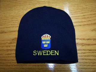 Swedish Sweden Crest Knit Beanie Hat Embroidered  