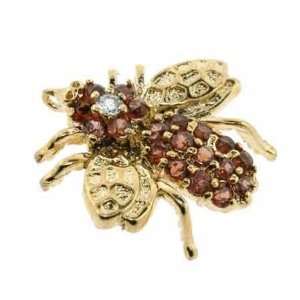  18K Gold over Silver Garnet & CZ Fly Pin/Pendant Jewelry