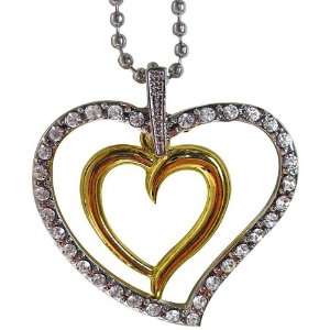  Two tone Gold Overlay Crystal Extra Large Heart Necklace Jewelry