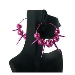 Fuchsia Lady Gaga Poparazzi Jingle Bell Earrings with 4 Spikes Light 
