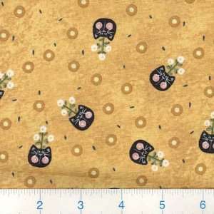  45 Wide Dancing Cats Scattered Kitty Ochre Fabric By The 