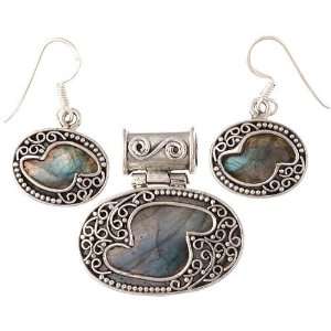 Labradorite Pendant with Earrings Set   Sterling Silver