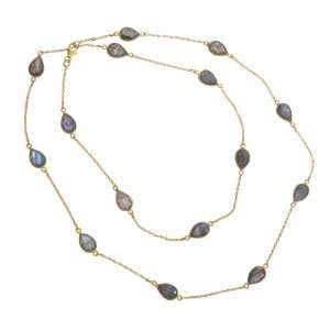   Sterling Silver Tear Drop Shaped Labradorite Stone Necklace Jewelry