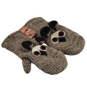  Lungta Hand Knit Snow Owl 100% Wool Animal Mittens Fleece 