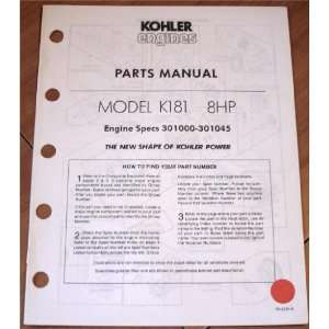  Kohler Engines Parts Manual Model K181 8HP Engine Specs 