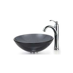 Kraus Kraus Clear Black Glass Vessel Sink and Riviera Faucet C GV 104 