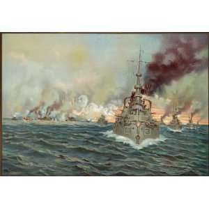   American War Battle Santiago U.S. Warship   Original Chromolithograph