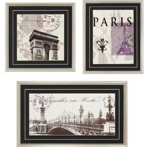  Paris Stamps 25x21 Framed Wall Art (Set of 3) by Paragon 