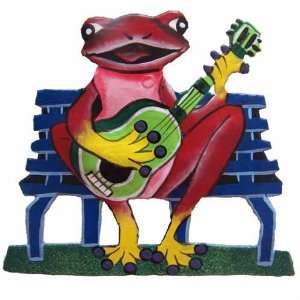  Frog w/Guitar Tropical Haitian Metal Art Home Garden Decor 