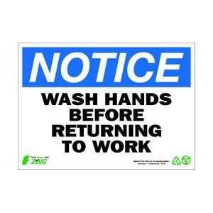 Sign,notice Wash Hands,10x14,plastic   ZING  Industrial 